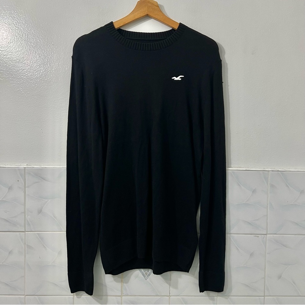 Hollister Sweater Men’s M Black Knit Stretch Long Sleeve Pullover Preppy Casual